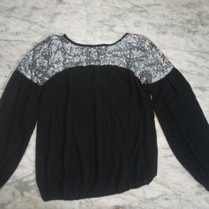 Black And Silver Densely Sequined Stylish Top