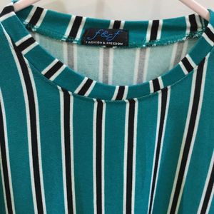 Sea Green Black Stripes Long T-shirt