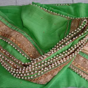 Green Pearl Saree With Blouse New