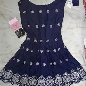 Floral Embroidery Navy Vintage Dress