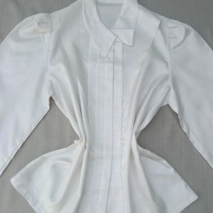 New Korean Trendy Puff Sleeves White Vest Shirt