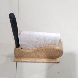 Wooden Pen Paper Stand With Watch