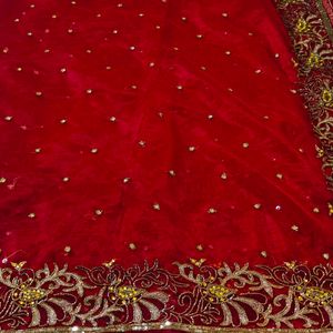 Handwork Soft Net Maroon Saree With Blouse