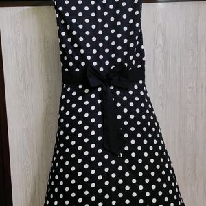 Black Poly Crepe Polka Dots Print Dress(For Women)