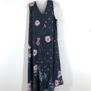 Dark Grey Floral Printed Sleeveless Dress