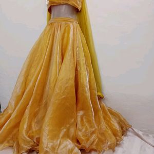 Organza Mustard Lehenga Choli