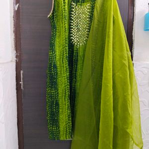 New Unused Shibori MirrorWork Organza Dupatta Suit