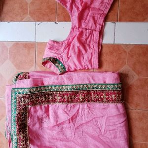 Pink Saree With Blauz For Womens