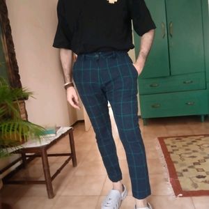 Dapper Check Woolen Fitted Trousers