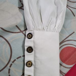 Korean White Top With Bishop Full Sleeves