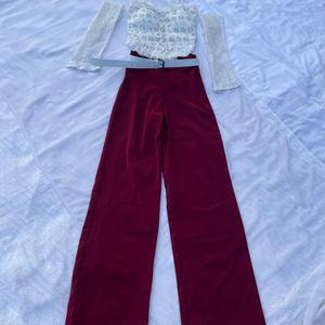 Maroon Highrise Flared Korean Formal Casual Pants