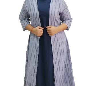 Navy Blue Printed Shrug Dress