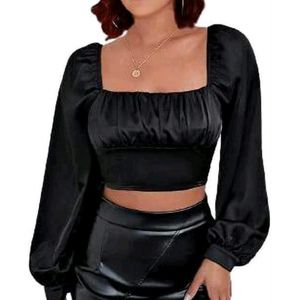 Kulfi Ruched Bust Lantern Sleeve Black Top Name: K