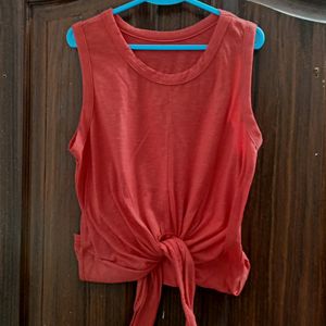 Rust Colour Front Knot Sleeveless Top