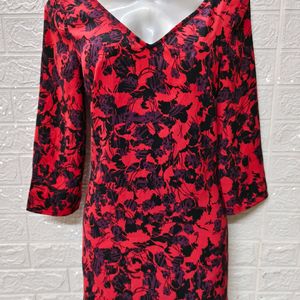 Red & Black Printed A-Line Dress for Large Size