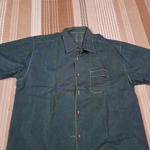 Denim Shirt With Blue N Green Mix Shade