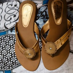 Golden Flat Chappal