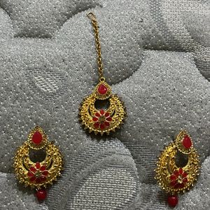 Combo Of 1 Pair Earring+ Earring Set W/ Mangtika