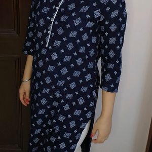 Melange Women Blue Viscose Printed Straight Kurta