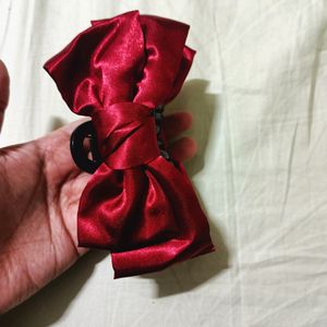 Red Satin Bow Clutcher/Hair Claw Clips