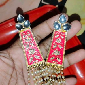 Beautiful Golden 💖 Pink Colour Earrings 😍