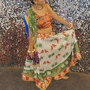 Navratri Satin Silk Printed Skirt