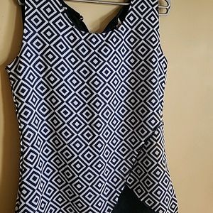 Navy Blue A Line Round Neck Geometric Pattern Top