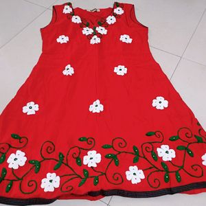 Red Embroidered Handwork Kurta