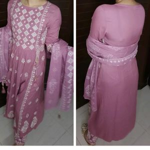 Women Mauve Lakhnavi Embroidered Partywear Suit