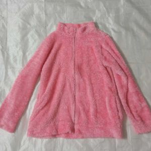 Pink Teddy Like Sweatshirt With Zipper And Pockets