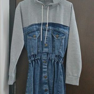 Winter Denim Dress In Hoodie Style