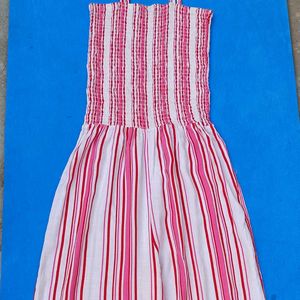 White and pink striped basic jumpsuit