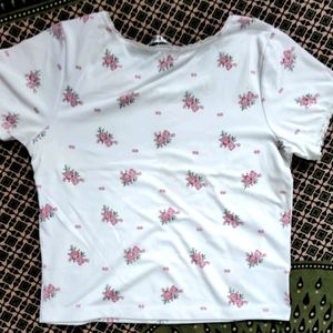 Cute Little White And Pink Floral Crop Top