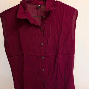 Maroon Sleeveless Cotton Shirt