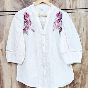 Off White Embroidery Work Shirt Size-40