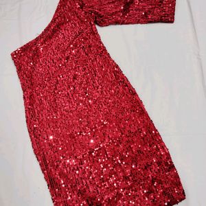 Red Sequence Heavy Work Mini Dress