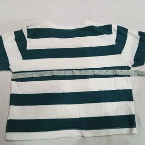 White-green Strip Crop Top