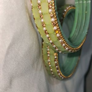 Peach green glass bangles