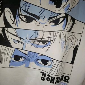 White Full Sleeve Anime Printed Sweatshirt