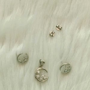 92.5 Sterling Silver Pendant With Earrings