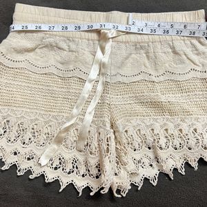 Satin Front Tie Crochet Short