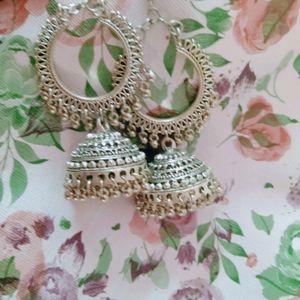 Oxidised Silver Stylish Afghan Jhumka Earrings