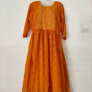 Mustard With Embroidered Kurta Sets (Women's)