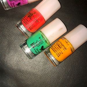 Neon Pink Red Green Orange Colour Nail Paint Combo