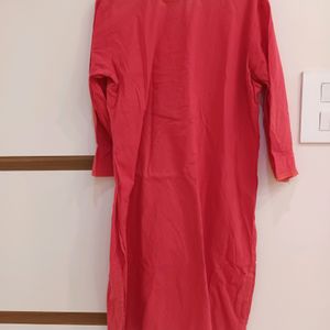 Avaasa Coral Pink Kurti XL With Yoke Embroidery