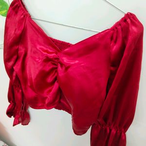 Red Satin Crop Top