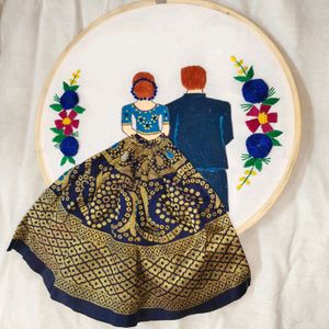 Couple Hand Embroidered Wooden Hoop