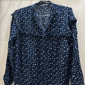 Navy Blue Top With Polka Dots