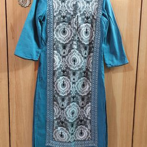 W Teal Blue Thread Work Kurta