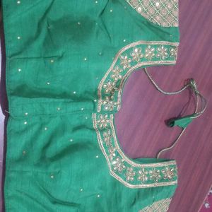 Beautiful  gree. colou raw silk blouse  38 size upto 42 alterable with front open